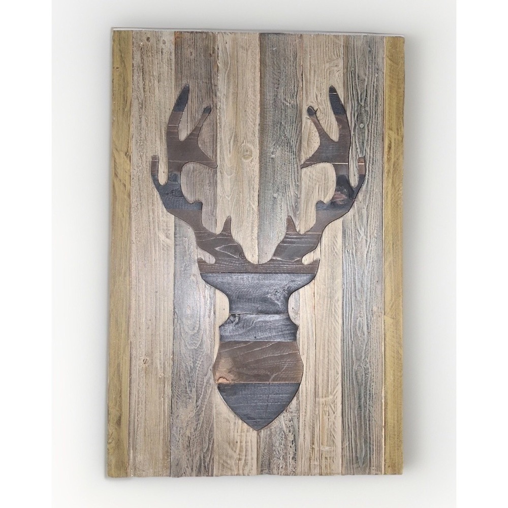 The Philippines Reclaimed Wood Deer Head Wall Art Rustic Lodge Decor 30x20